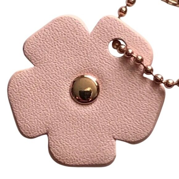 COACH Pink Tea Rose Flower Floral Bag Charm Gold Metal Hang Tag Brand New - Picture 7 of 7